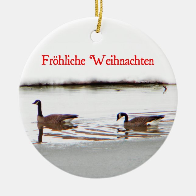 Frohliche Weihnachten - Honkers - Kanada Geese Julgransprydnad Keramik (Framsidan)