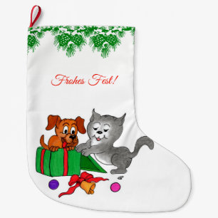 Fröhliche Weihnachten, Hund und Katze auf Deutsch Stor Julstrumpa