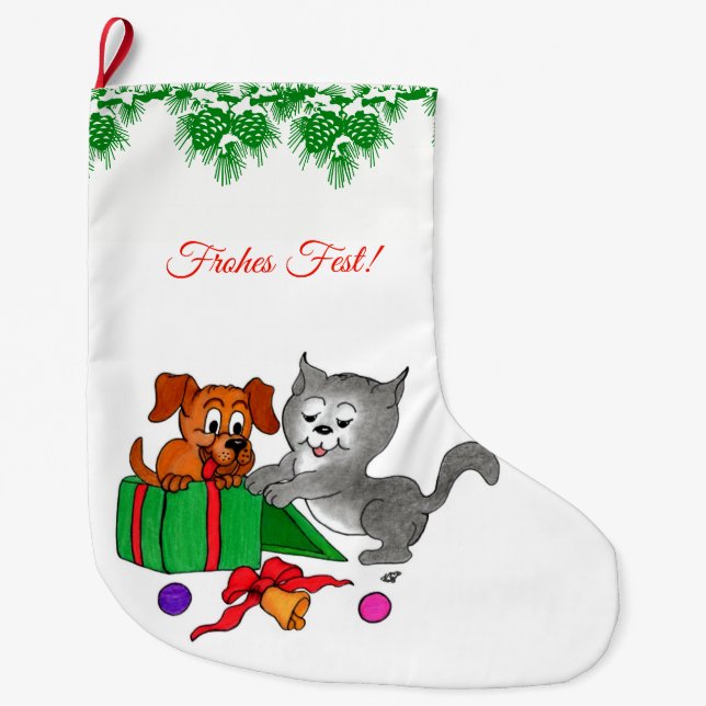 Fröhliche Weihnachten, Hund und Katze auf Deutsch Stor Julstrumpa (Framsidan)
