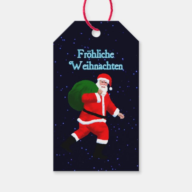 Frohliche Weihnachten - Jultomten Presentetikett (Framsidan)