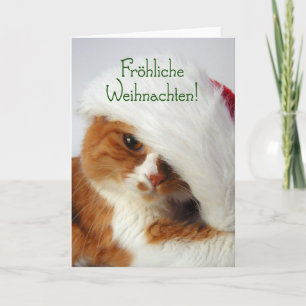 Fröhliche Weihnachten - katt i den Santa hatten Helgkort