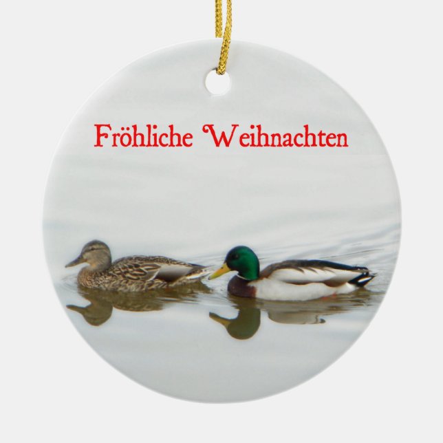 Frohliche Weihnachten - Mallards Julgransprydnad Keramik (Framsidan)