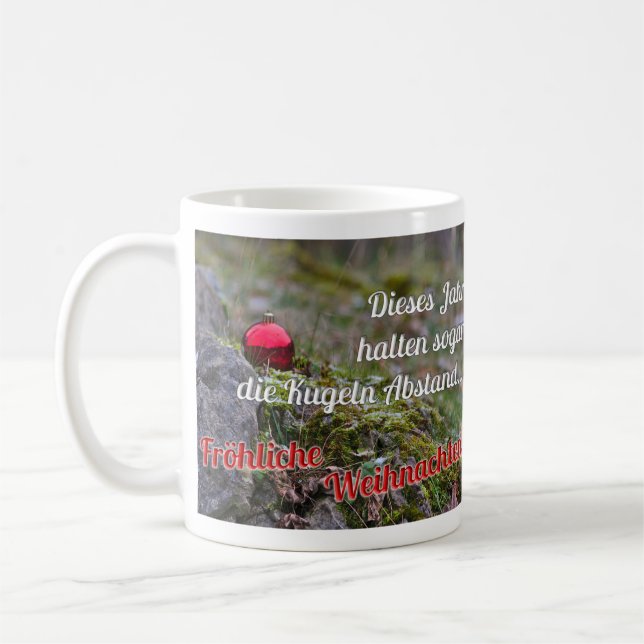 Fröhliche Weihnachten mit Abstandskugeln! Kaffemugg (Vänster)