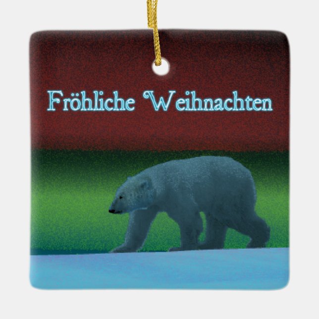 Frohliche Weihnachten - Polar Ljus Polar Bear Julgransprydnad Keramik (Framsida)