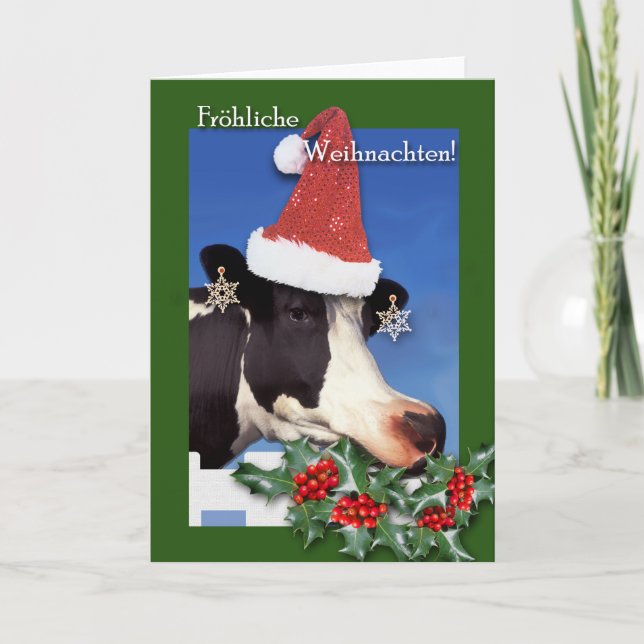 Frohliche Weihnachten, tyska julen, Cow Helgkort (Framsida)