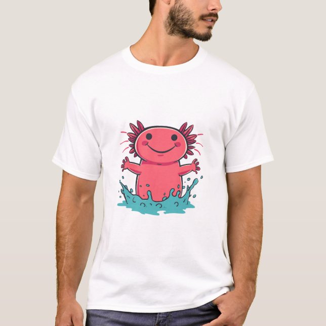Fröhlicher Axolotl Im Wasserspritzer T Shirt (Framsida)