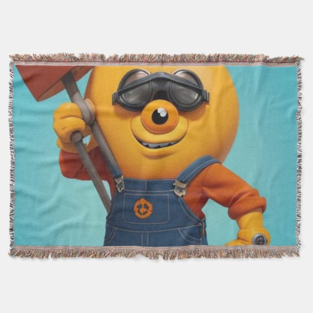 Fröhlicher Baumeister – Gelber Held mit Hammer   Filt (Framsidan)