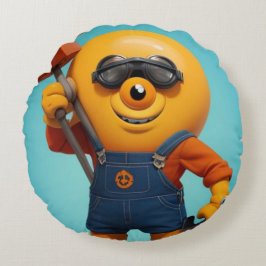 Fröhlicher Baumeister – Gelber Held mit Hammer Rund Kudde