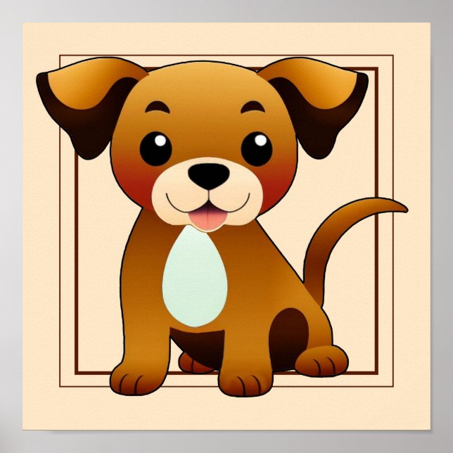 Fröhlicher, brauner Hund, sitzend -  Poster (Framsidan)