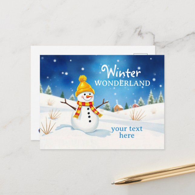 Fröhlicher Schneemann - Abendstimmung im Schnee | Vykort (Fram/Back In Situ)