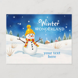 Fröhlicher Schneemann - Abendstimmung im Schnee | Vykort