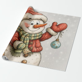 Fröhlicher Schneemann mit Weihnachtskugeln Presentpapper
