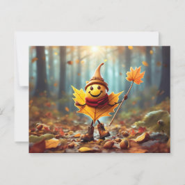 Fröhliches Männlein als Herbstblatt Vykort