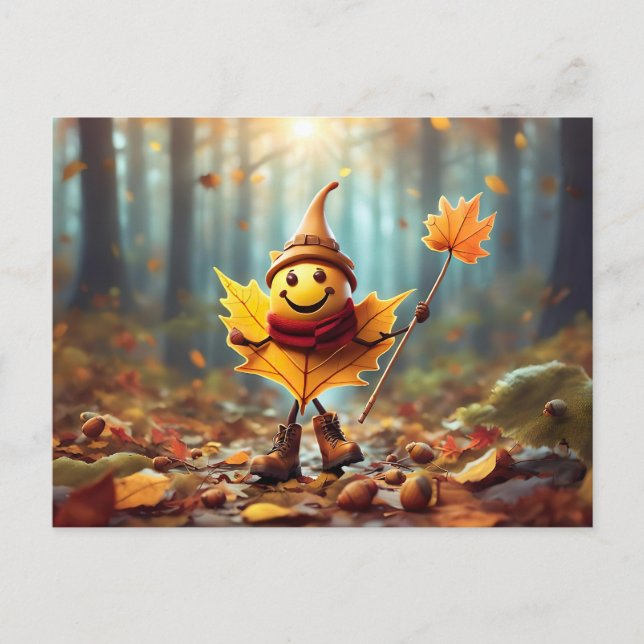 Fröhliches Männlein als Herbstblatt Vykort (Framsida)