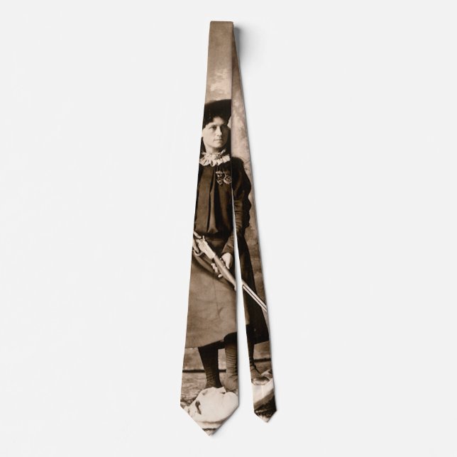 Fröken Annie Oakley med gevär, gammalt fotografisk Slips (Framsida)