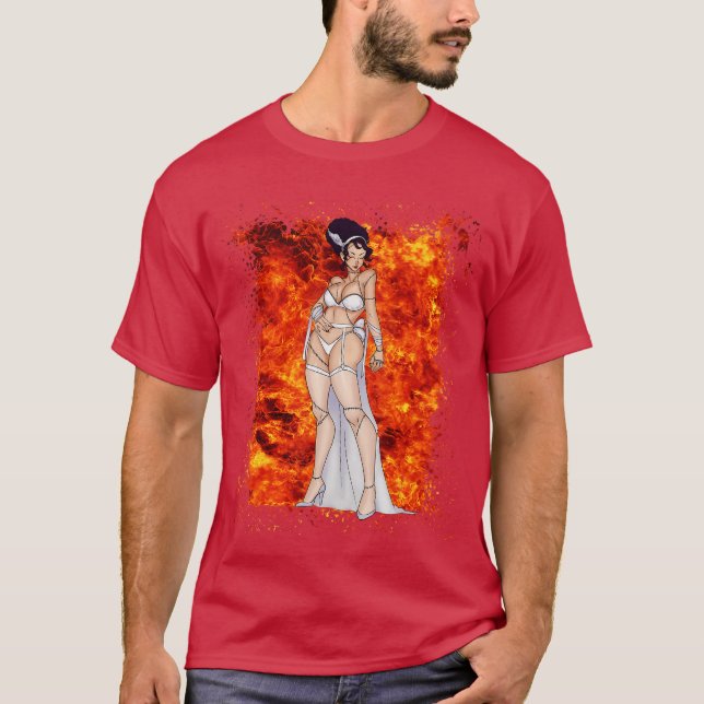 Fröken Frankenstein Skräck Monster Vampyr Hallowee T Shirt (Framsida)
