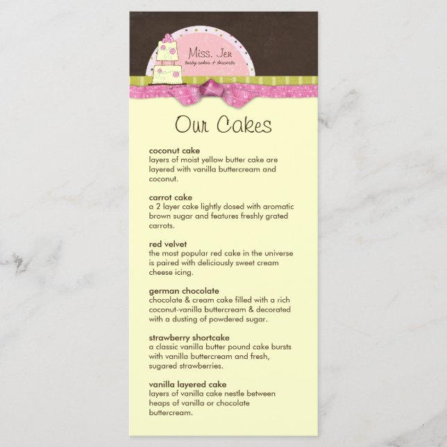 Fröken. Jen Menu-rackkort Meny (Framsida)