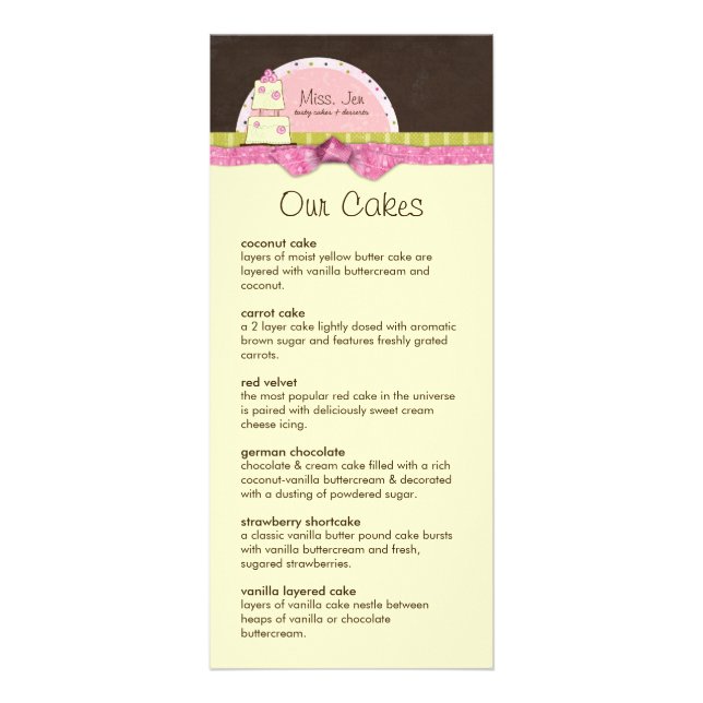 Fröken. Jen Menu-rackkort Reklamkort (Framsidan)