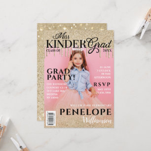 Fröken Kinder Grad Guld Glitter Drip Magazine Cove Inbjudningar