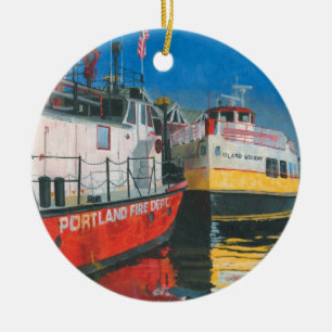 Fröken Portland Fireboat och Casco Bay Ferries Julgransprydnad Keramik