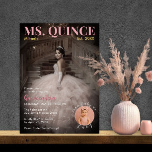 Fröken Quince Blush Rosa Elegant Quinceañera Inbjudningar