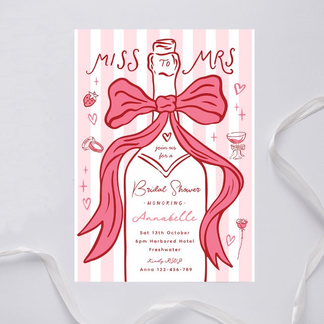 Fröken till fru Bröllopsdusch Rosa Band Champagne  Inbjudningar (Skapare uppladdad)