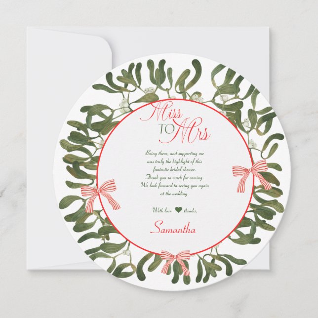 Fröken till fru Coquette Misteltoe Bröllopsfest Tack Kort (Framsida)