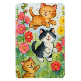 Frolickande Land-katter i Blomsterträdgård Magnet
