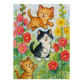 Frolickande Land-katter i Blomsterträdgård Perfect Poster