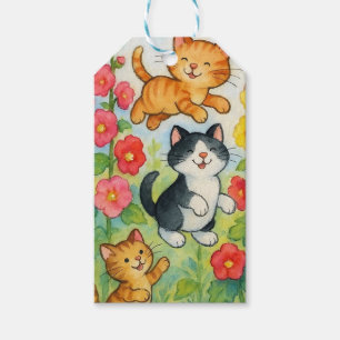 Frolickande Land-katter i Blomsterträdgård Presentetikett