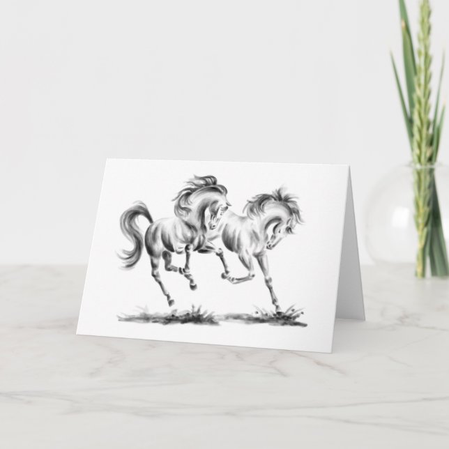 Frolicking hästar som drar vid den Kelli svanen Kort (Framsida)