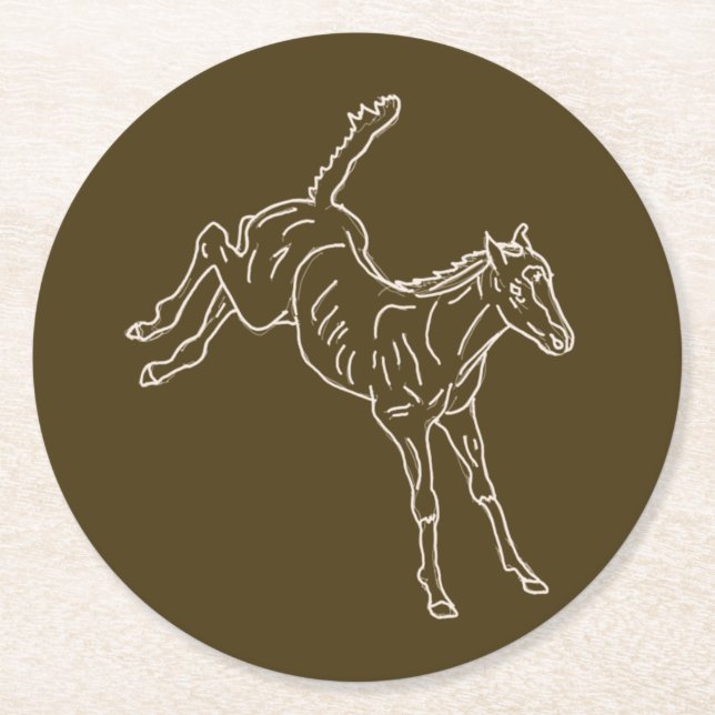 Frolicking Horse Foal - transparent linje. Underlägg Papper Rund (Framsidan)