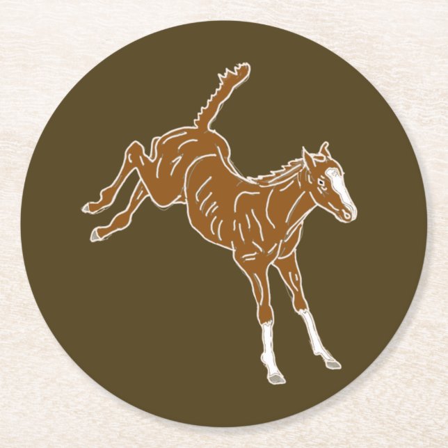 Frolicking Horse Foal - transparent uni-färg. Underlägg Papper Rund (Framsidan)