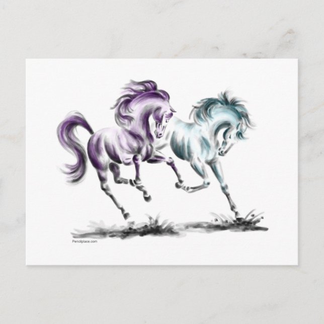 Frolicking Tävla Vild Horses Vykort (Framsida)
