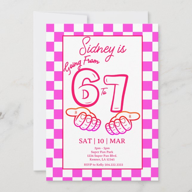 From 6 to 7 Meme Birthday Invitation Checkerboard Inbjudningar (Framsida)