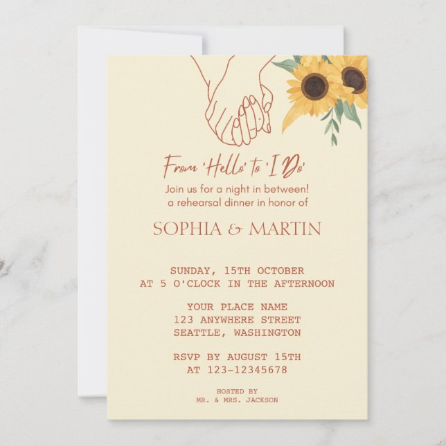 From ‘Hello’ to ‘I Do’ Rehearsal Dinner Invitation Inbjudningar (Framsida)