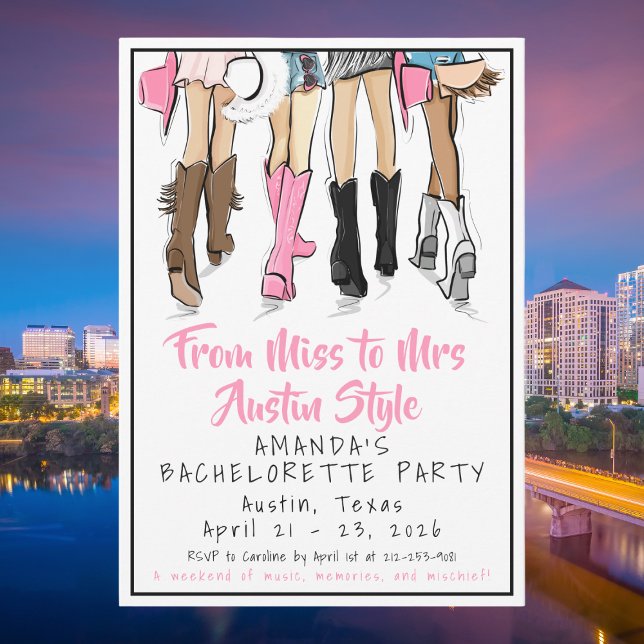 From Miss to Mrs — Austin Style Bachelorette Party Inbjudningar (Skapare uppladdad)
