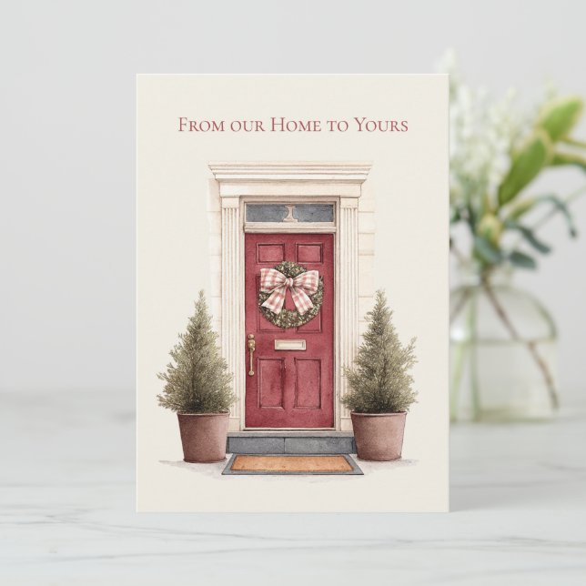 From Our Home to Yours Red Holiday Christmas Julkort (Stående Fram)