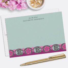 From the Desk of Pretty Teal Floral Anteckningskort