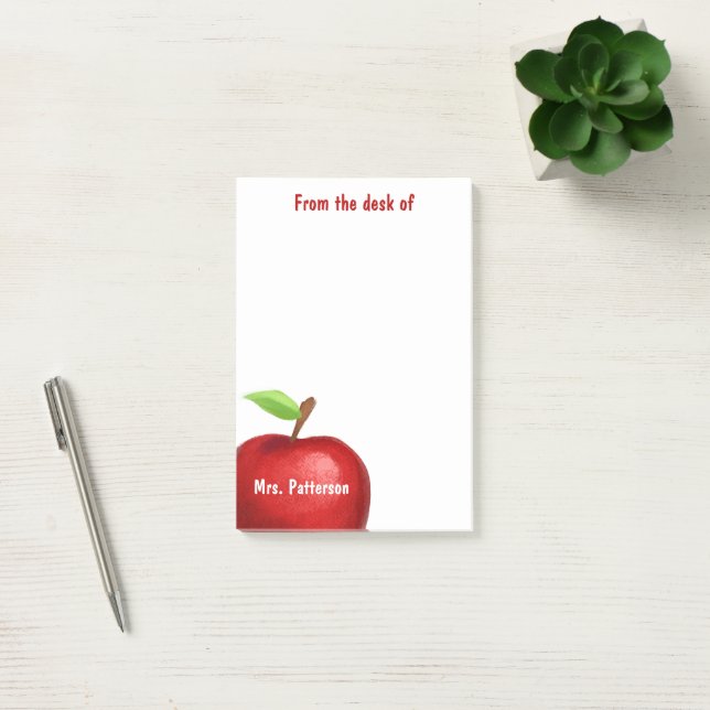 From the Desk of Teacher Red Apple Personalized  Post-it Block (Kontor)