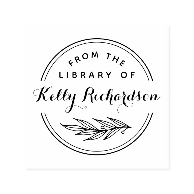From The Library Of | Round Rustic Script & Branch Självfärgande Stämpel (Design)