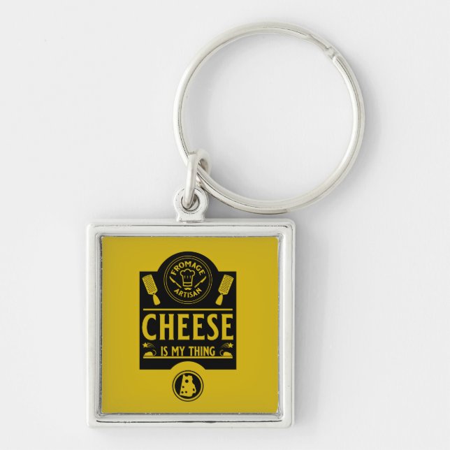 Fromage Artisan Fyrkantig Silverfärgad Nyckelring (Framsidan)