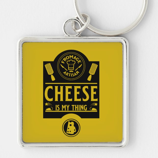 Fromage Artisan Fyrkantig Silverfärgad Nyckelring (Framsidan)