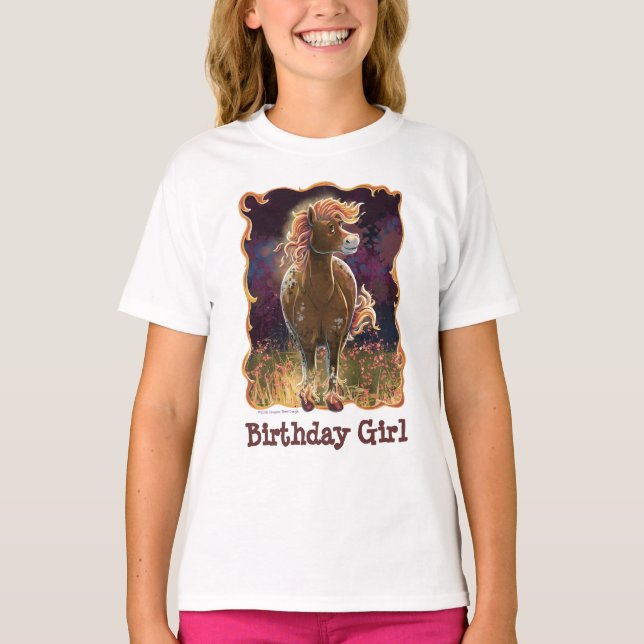 Front and Back Fire Horse Birthday Girl T Shirt (Framsida)