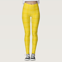 Front and back view of vibrant yellow checkered leggings