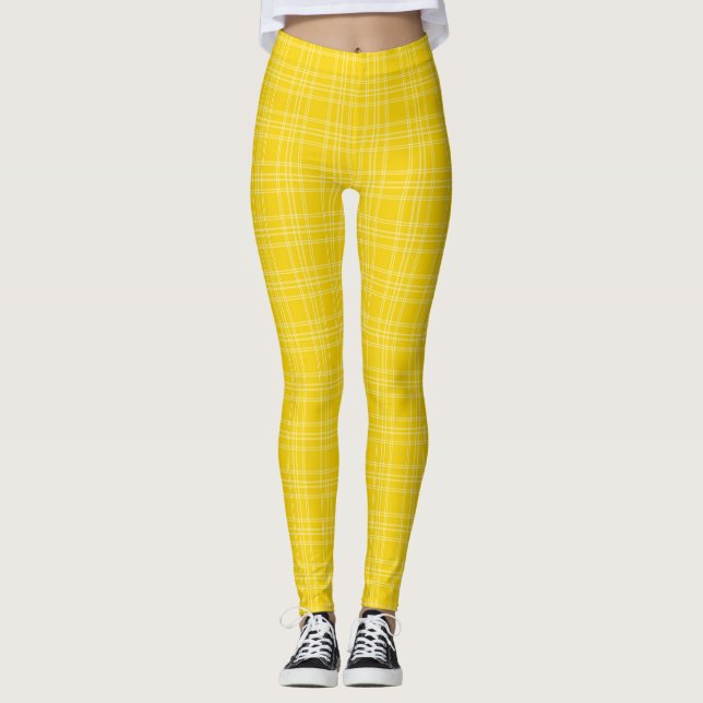 Front and back view of vibrant yellow checkered  leggings (Framsida)