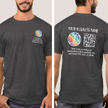 Front Back Anpassningsbar Prated QR Code & Logotyp T Shirt<br><div class="desc">Skapa dina egna skannerskjortor för logotyp i anpassningsbarna för reklam för företag eller för medarbetaruniformer. Om du vill skapa din egen QR-kod med hjälp av generatorn skriver du bara in webbplatsens URL i mallen. Alla formuleringar är enkla att anpassa eller radera. Insynen i färg, typsnitt och logotyp är också lätt...</div>