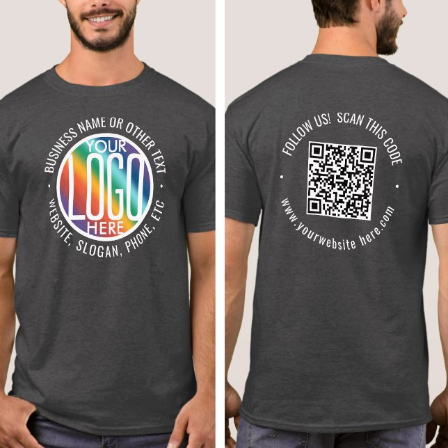 Front Back Prated Company QR Code & Logotyp Busine T Shirt (Skapare uppladdad)