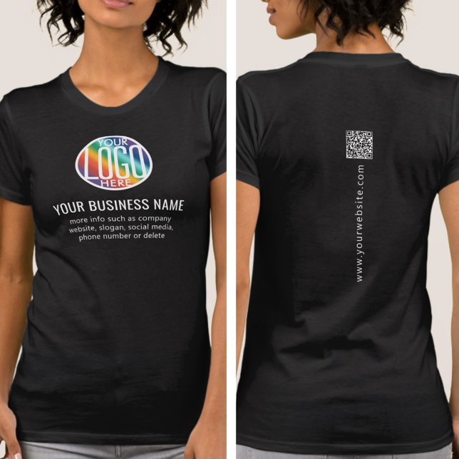 Front Back Prated Your Business Logotyp & QR Code T Shirt (Skapare uppladdad)