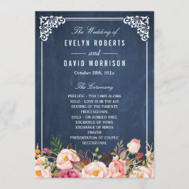 (Front) Blommigt Chalkboard DIY Bröllopsprogram Fl Program